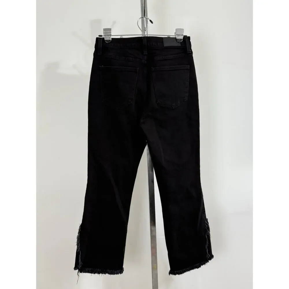 Pistola Black Raw Fringe Hem Crop Bootcut Jeans Womens Size 28 Stretch Denim